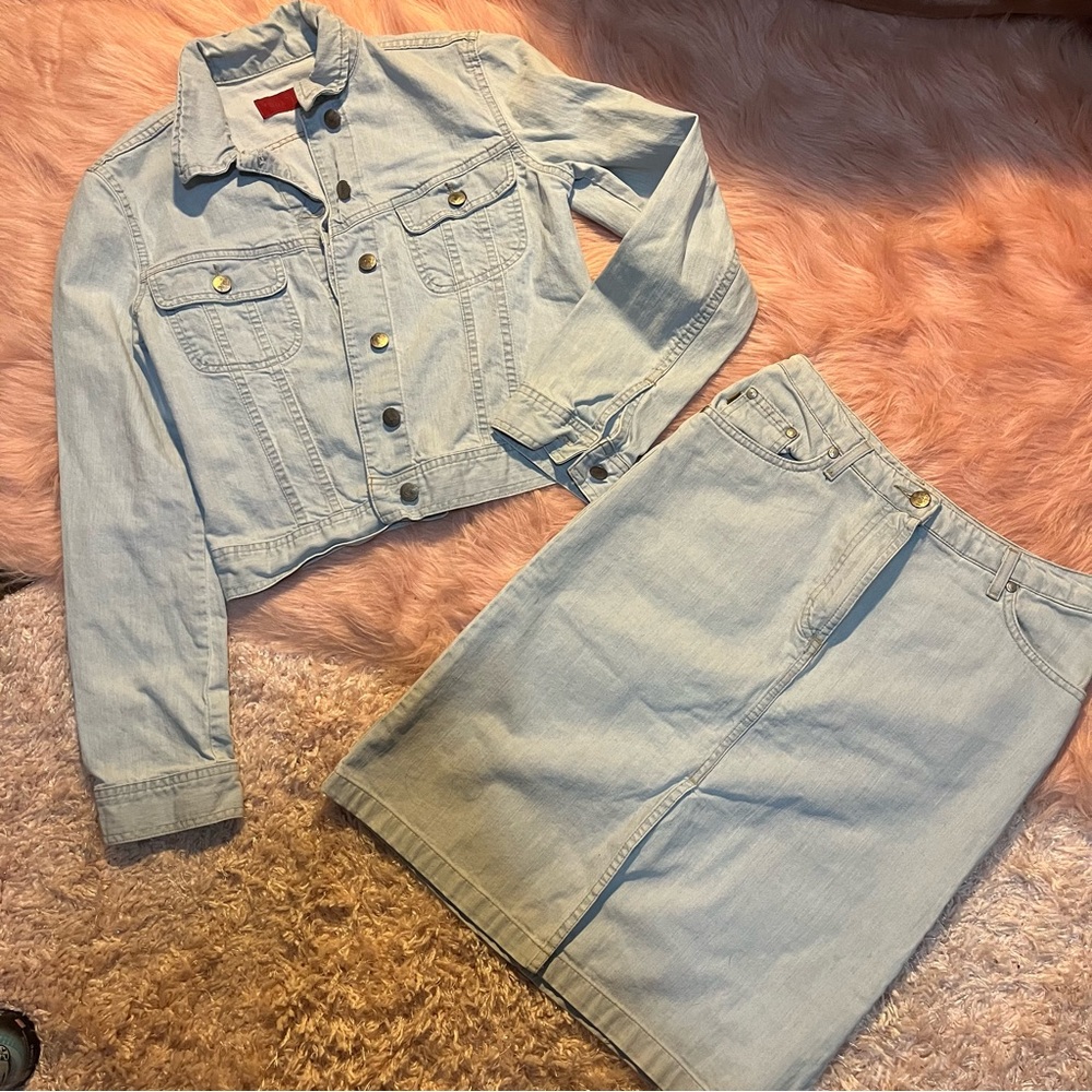 Vintage 90s 2000s denim jacket denim skirt set